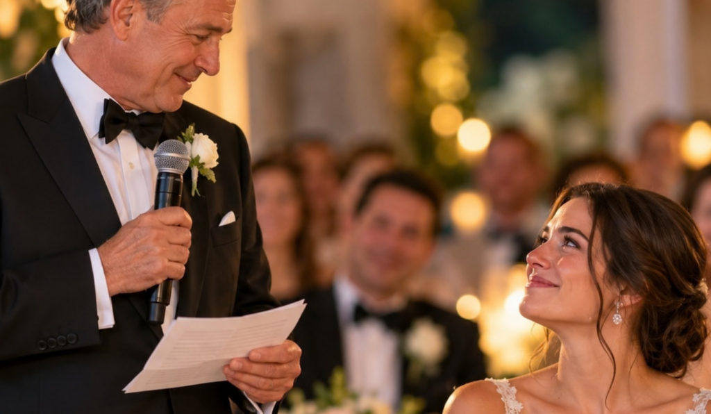 Father looking at daughter during father-of-bridge speech